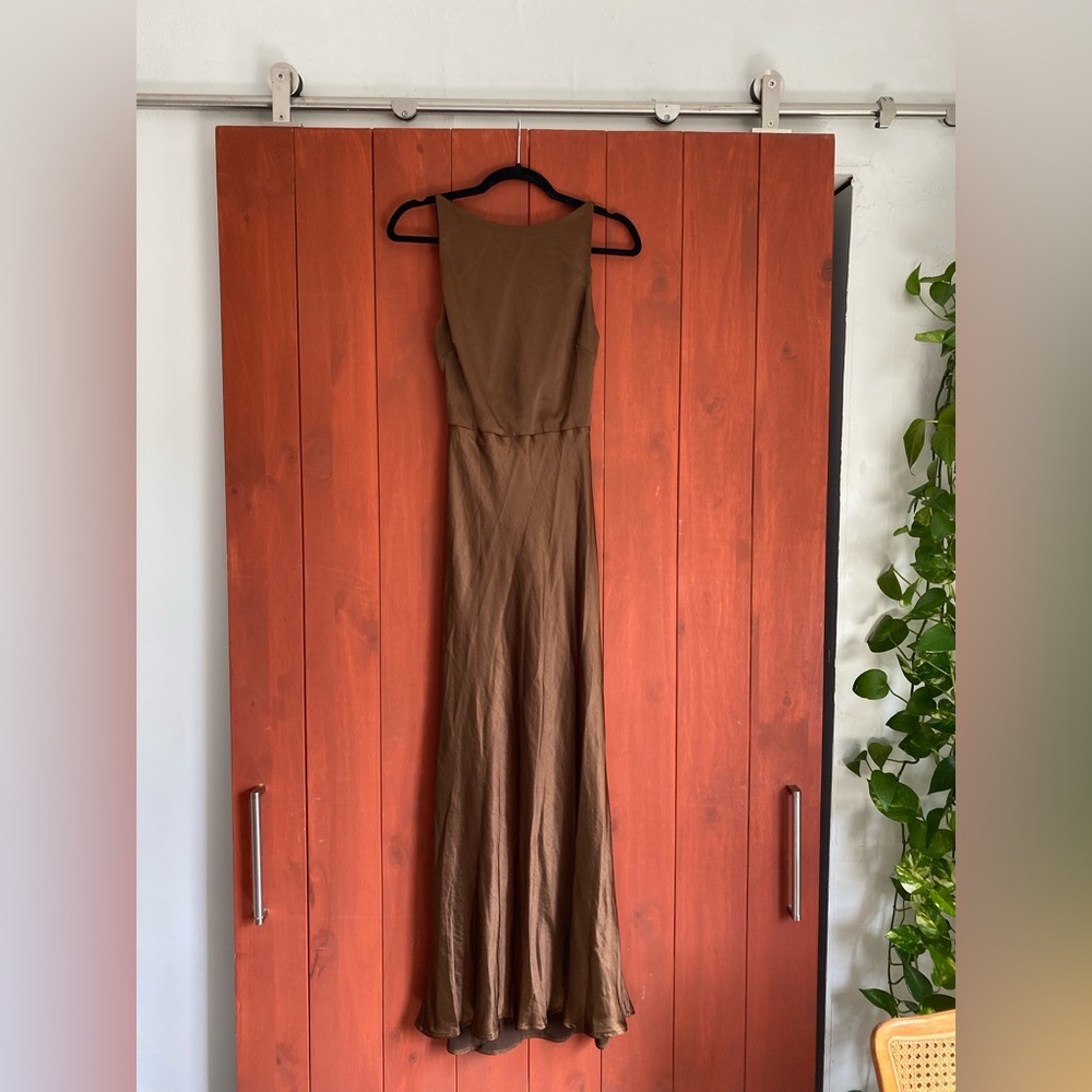 Backless Brown Satin Dress